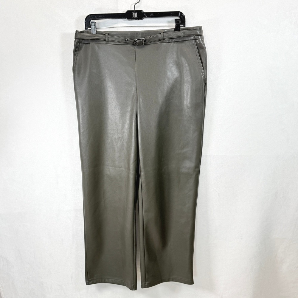 Andrew‎ Marc New Wide Leg Faux Leather Pants Sz Large Olive Green Chic